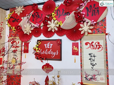 Set 06 quạt giấy đỏ tròn gấp sẵn 3 size [Sẵn keo - Tặng phụ kiện] QUAT-03